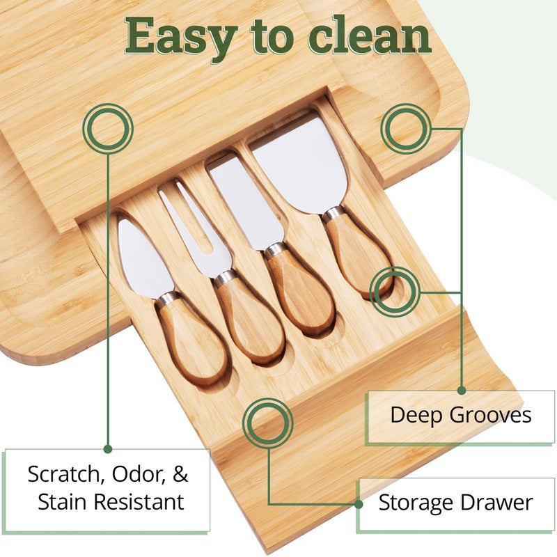 Dynamic Gear Charcuterie Board Gift Set, Bamboo Cheese Board With Cutlery, Includes Stainless Steel Serving Utensils, Cheese Platter and Serving Tray, Suitable for Wedding, Gift for Couples, and Housewarming Gifts - Image 3